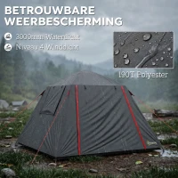 Outsunny Kampeertent 2 Personen 3000mm Waterdicht & Winddicht Koepeltent met 2 Deuren 2 Gaasramen 2 Zijramen Draagtas(m-5)