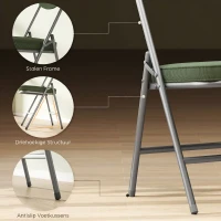 HOMCOM Set van 4 gepolsterde klapstoelen, opvouwbare stoelen met ribfluweelbekleding, rugleuning, metalen frame, groen(m-6)