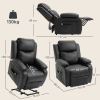 HOMCOM Fauteuil releveur électrique fauteuil relax électrique avec repose-pied télécommande et 2 pochettes 76x90x105cm noir(m-3)