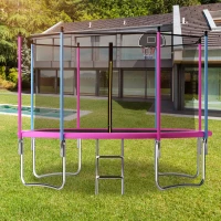 Outdoor Trampoline with Basketball Hoop and Safety Net, Heavy Duty Rebounder with Weatherproof Steel Frame, 366L x 366W x 76H cm, Pink(m-1)