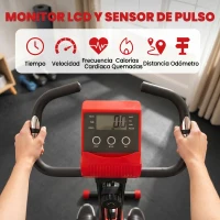 HOMCOM Heimtrainer 2-in-1 Fahrradtrainer mit LCD-Display Pulsmesser verstellbar Sitz Räder, klappbarer Hometrainer Trimmrad mit 8 stufig Magnetwiderstand, Spannseil, Stahl(m-4)
