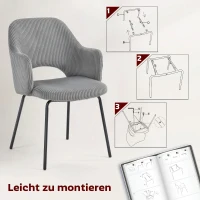 HOMCOM Esszimmerstuhl, Cordbezug, Schalenform, Metallbeine, Fußpolster, Grau(m-7)