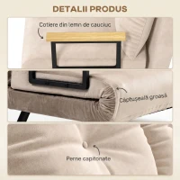 HOMCOM, Canapea Extensibilă 3 în 1, Cu Spătar Reglabil, Material tip catifea, 102x73x81 cm, Bej(m-7)