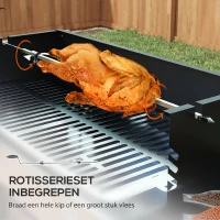 Outsunny Houtskoolgrill BBQ-Grill, verstelbaar rooster, 1 draaispies, 118 x 32 x 90 cm, Zwart + Zilver(m-4)