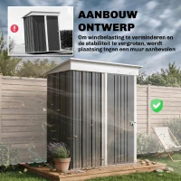 Outsunny Tuinschuur, outdoor berging van golfplaatstaal, wandontwerp, verstelbare planken, afsluitbare deur Donkergrijs(m-6)