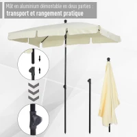 Outsunny Parasol de jardin Parasol droit rectangulaire inclinable alu métal polyester haute densité 2 x 1,3 m beige clair(m-6)