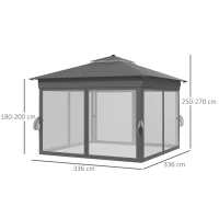 Outsunny Gartenzelt mit solarbetriebenen LED´s Gartenzelt mit Beleuchtung, 336 cm x 336 cmx 270 cm, Grau(m-3)