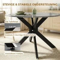 HOMCOM Inklapbare eettafel voor 2-6 personen, ronde tafel met dubbel X-stalen frame, dik tafelblad, cementgrijs(m-6)