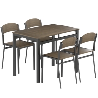 HOMCOM Conjunto de Mesa y 4 Sillas de Comedor para 4 Personas, Estilo Moderno con Estructura Metálica, Marrón Oscuro y Negro