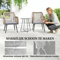 Outsunny Tuinstoel 2-delige set weerbestendig tuinstoelen met armleuning zitkussen metalen frame tot 120 kg draagbaar Lichtgrijs(m-7)