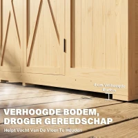 Outsunny Houten Tuinschuur Inloop Gereedschapsschuur met Planken Acrylramen Dubbele Deur Asfalt Dak Lamellenventilatie Bodemplaat(m-7)