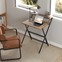HOMCOM Bureau pliable 65,5 x 45 cm avec étagère de rangement pour chambre, petits espaces, brun rustique(m-7)