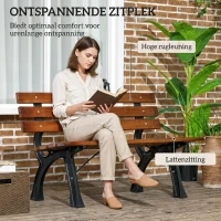 Outsunny Tuinbank voor 2 personen, voor in de tuin en op het terras, gemaakt van gietaluminium en natuurlijk hout, 120 x 57 x 70 cm, bruin(m-4)