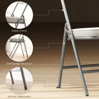 HOMCOM 4-delige Set Gestoffeerde Opklapbare Stoelen, Opvouwbare Stoelen met Corduroy Bekleding, Rugleuning, Metalen Frame, Crèmewit(m-6)