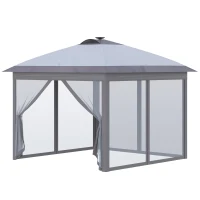 Outsunny 3,3 x 3,3 m Inklapbare Partytent met LED-verlichting, Meshgordijnen, Draagtas, Grijs(m-11)