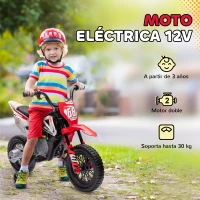 AIYAPLAY Moto Eléctrica para Niños de +3 Años con Batería 12V Música y Ruedas Auxiliares Carga 30 kg Rojo(m-6)