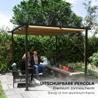 Outsunny 3 x 3 m Tuinpergola met Verstelbaar Dak, Metalen Frame, UPF30+ Bescherming, Zonnedak voor Veranda, Terras, Beige(m-7)