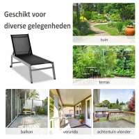 Outsunny Ligstoel tuinstoel 5-traps rugleuning aluminium zwart(m-7)