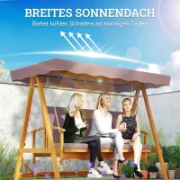 Outsunny Hollywoodschaukel mit Sonnendach, Echtholz-Gartenschaukel, Schaukelbank mit Liege-Funktion, für 3 Personen, Braun(m-5)