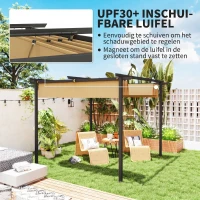 Outsunny 3 x 3 m Tuinpergola met Verstelbaar Dak, Metalen Frame, UPF30+ Bescherming, Zonnedak voor Veranda, Terras, Beige(m-4)