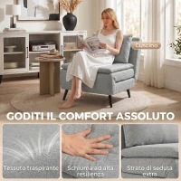 HOMCOM Poltrona Letto con Schienale Regolabile 3 Posizioni e Cuscino Sfoderabile, Tessuto Effetto Lino, Grigio Chiaro(m-6)