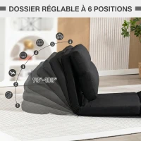 HOMCOM Fauteuil de sol canapé paresseux fauteuil convertible en lit inclinable 90° à 180° tissu - 70 x 72 x 56 cm - noir(m-5)
