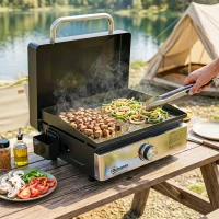 Outsunny Grill Griddle, Portable Gas Plancha, 3.5 kW, Tabletop Gas BBQ with Grease Cup for Camping Picnic Patios, Black(m-8)