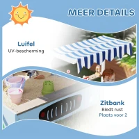 AIYAPLAY Zandbak met Voordak, Ontwerp van Een Kruidenierswinkel, Zitbank, Tekentafel, Sparrenhout, 104H x 108L x 90B cm, Blauw(m-7)