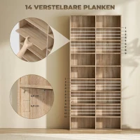 HOMCOM 9-laags dvd-rek met 18 vakken en 14 verstelbare planken, ruimte voor 640 cd's, 360 dvd's of 430 Blu-rays, natuurlijk hout(m-5)