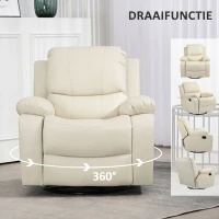 HOMCOM Relaxstoel, verstelbare leuning & voetsteun, draaibaar, tot 150 kg, stalen frame, 93x100x98cm, Crèmewit(m-6)