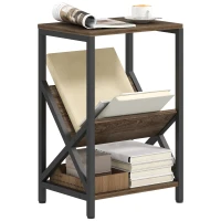 HOMCOM Narrow Side Table, End Table with 3-Tier Storage, V-Shaped Magazine Holder for Living Room, Bedroom, 40 x 30 x 61cm, Oak(m-10)