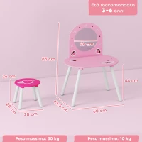AIYAPLAY Set Toeletta Trucco Bambina 3-6 Anni con Sgabello, Specchio Infrangibile, Design con Cuori, Rosa(m-3)