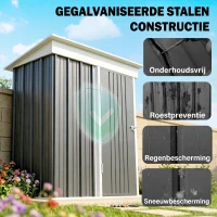 Outsunny Tuinschuur, outdoor berging van golfplaatstaal, wandontwerp, verstelbare planken, afsluitbare deur Donkergrijs(m-4)