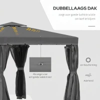Outsunny paviljoen voor in de tuin met tweelaags dak donkergrijs 3 x 3 x 2.7m(m-4)