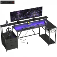 HOMCOM Scrivania Gaming Angolare con Hub di Ricarica, Luci LED e Supporto Monitor, in Legno e Acciaio, 192.5x80x86.5 cm, Nero(m-11)