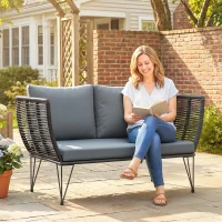 Outsunny Tuinbank met kussens 2-zits bank outdoor balkonbank rotanbank tuinmeubelen 123 x 67 x 72 cm lichtgrijs(m-10)