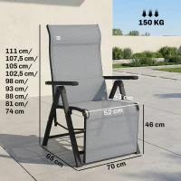Outsunny Sdraio da Giardino Zero Gravity Pieghevole e Reclinabile a 9 Livelli con Cuscino Lombare, Grigio(m-3)
