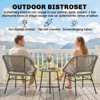 Outsunny 3-Delig Outdoor Meubelset, 1 Tafel, 2 Stoelen, Rotan Vlecht, Stalen Frame, Koffietafel Met Glazen Blad, Donkergrijs(m-4)