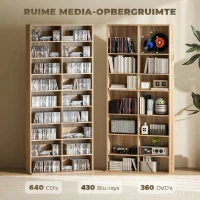 HOMCOM 9-laags dvd-rek met 18 vakken en 14 verstelbare planken, ruimte voor 640 cd's, 360 dvd's of 430 Blu-rays, natuurlijk hout(m-4)