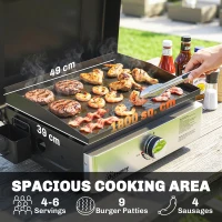 Outsunny Grill Griddle, Portable Gas Plancha, 3.5 kW, Tabletop Gas BBQ with Grease Cup for Camping Picnic Patios, Black(m-5)