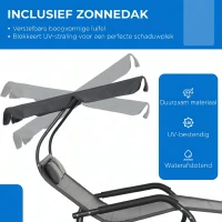 Outsunny dubbele ligstoel, schommelbank met zonnekap, wielen voor 2 personen(m-9)