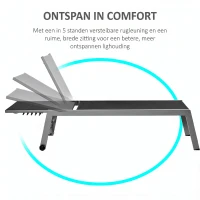 Outsunny Ligstoel tuinstoel 5-traps rugleuning aluminium zwart(m-6)