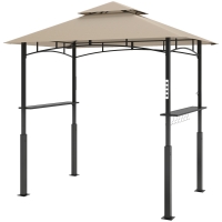 Outsunny Tonnelle de barbecue à deux niveaux auvent de réception pour jardin avec lumière LED 240 x 150 x 250 cm kaki