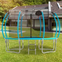 Outdoor Trampoline with Basketball Hoop and Safety Net, Heavy Duty Rebounder with Weatherproof Steel Frame, 366L x 366W x 76H cm, Blue(m-1)