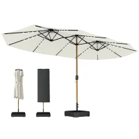 Outsunny Double Sided Garden Parasol with Base Included & 48 Solar LED Lights Patio Umbrella Crank Handle 4.6m Cream White(m-10)