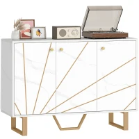 HOMCOM Móvel de Arrumação Buffet para Sala com 2 Armários 3 Portas e Prateleira Ajustável Pés em Metal Aspeto Mármore Branco(m-7)