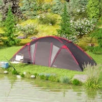 Outsunny Tenda a tunnel per 4-6 persone con 3 ambienti e doppie porte, Grigio(m-6)