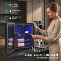 HOMCOM Wijnkoeler voor 12 flessen, 36 L capaciteit, 4–16°C, onderbouw drankkoelkast voor wijn en bier, met glazen deur, LED-verlichting(m-5)
