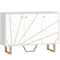 HOMCOM Móvel de Arrumação Buffet para Sala com 2 Armários 3 Portas e Prateleira Ajustável Pés em Metal Aspeto Mármore Branco(m-1)