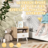 AIYAPLAY Table de chevet enfant table de nuit enfant avec tiroir et niche, petite table d'appoint en bois pour chambre d'enfant(m-5)